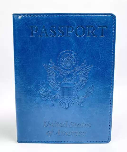 Passport and Vaccine Card Holder Combo PU Leather Dark Blue