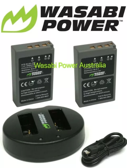 Wasabi Power Battery (2-Pack) and Dual Slot USB Charger for Olympus BLS-5,BLS-50