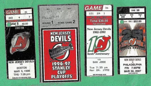 (Lot Of 4 ) Rare Nhl Vintage Tickets Cup Playoffs Anniversary New Jersey Devils