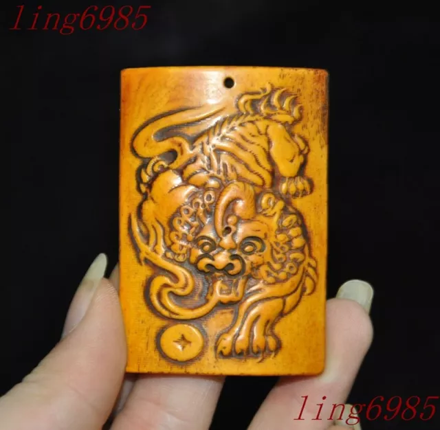 2.6" Chinese Ancient hand carved Feng Shui animal Tiger statue amulet pendant