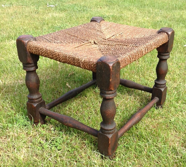 ARTS & CRAFTS stool footstool Oak with woven seagrass top, pretty ...