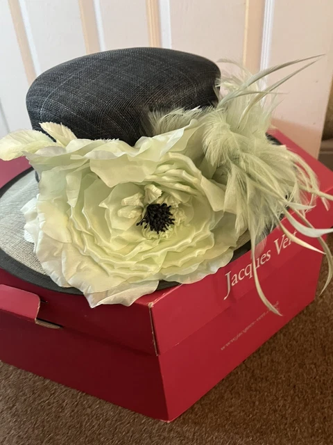 Cappello di paglia Jacques Verde occasione matrimonio gare madre della zecca verde blu navy SCATOLA