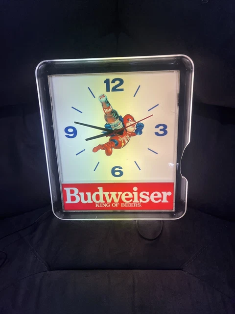 rare NOS budman white rectangular clock 19x17 “ works w/ screws . plese look  pc