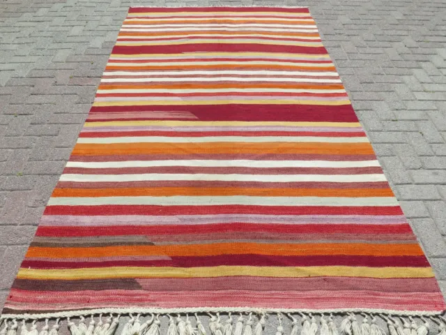 Turkish Kilim Wool Rug, Area Rugs, Boho Handmade Floor Carpet Kelim Rug 61"x110"