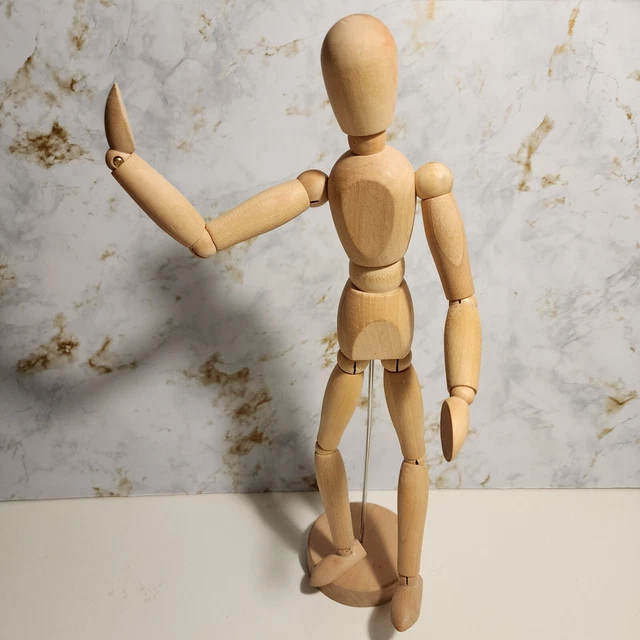 Mannequin En Bois Articulé Vintage – Taille 16,5 Cm Avec Socle – Non Peint