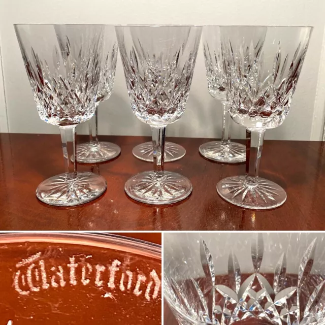Vintage Set 6 WATERFORD CRYSTAL Lismore 6-7/8" Water Goblet/Wine Glasses IRELAND
