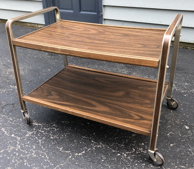 Vintage Mid 20th Century Modern Formica & Metal 2-Tier TV/Bar/Cart — GOOD COND.. Vintage Mid 20th Century Modern Formica & Metal 2-Tier TV/Bar/Cart — GOOD COND..
