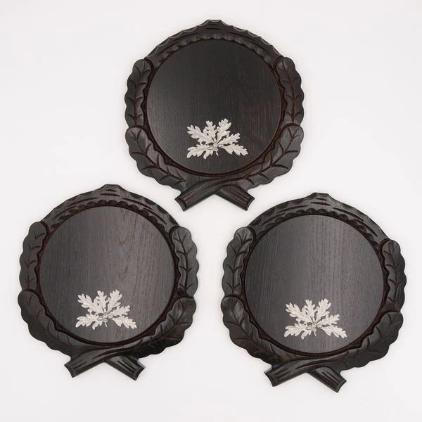 3 Pieza Keilerschilder Tallado Oscuro Af 19 CM + 3 X 6-blättrigen Hoja de Roble