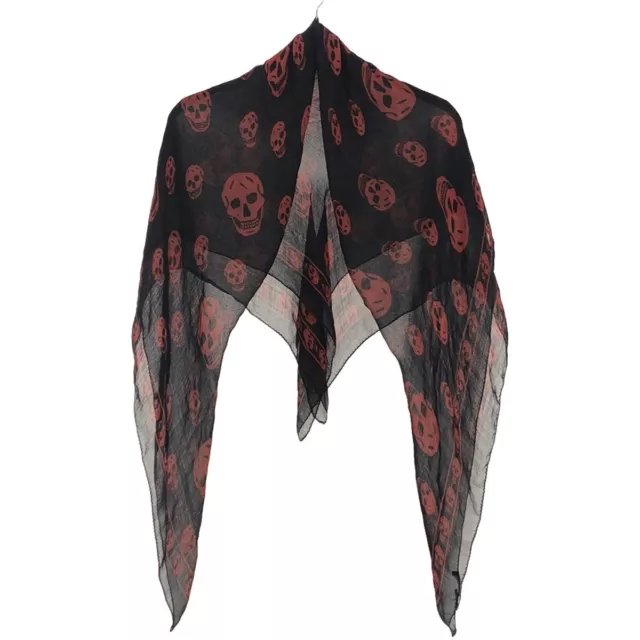 Alexander McQueen Scarf Stole Navy Red Skull Pattern 100%Silk