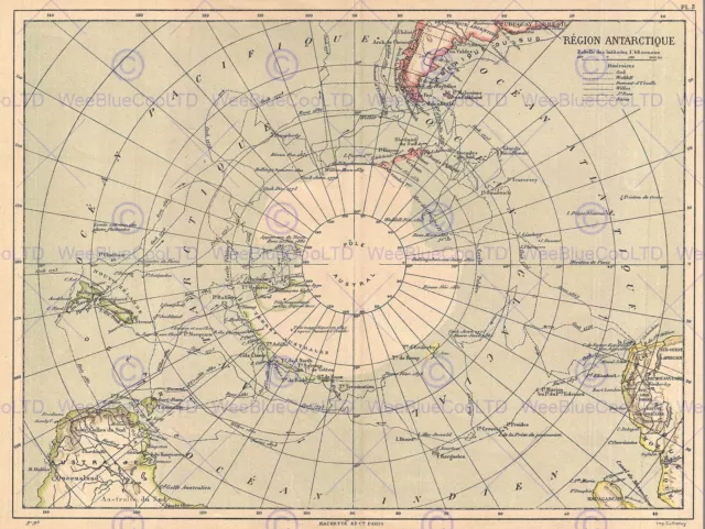 Geography Map Illustrated Antique Hachette Antarctica Poster Art Print Bb4323B