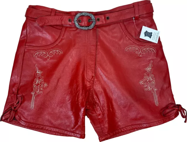 Damen Lederhose, kurz, Trachtenhose, "Einzelteil", rot, 40