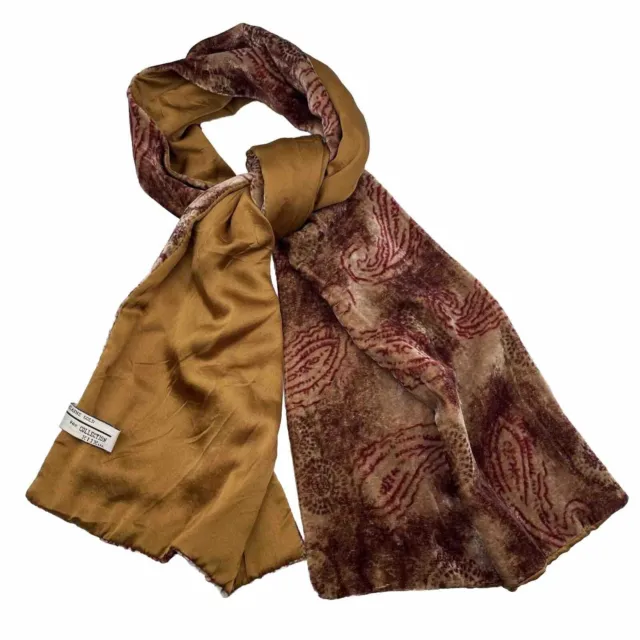 Elaine Gold Collection XIIX Silk Soft Scarf Brown Rust Gold Soft Scrolls 9x45”