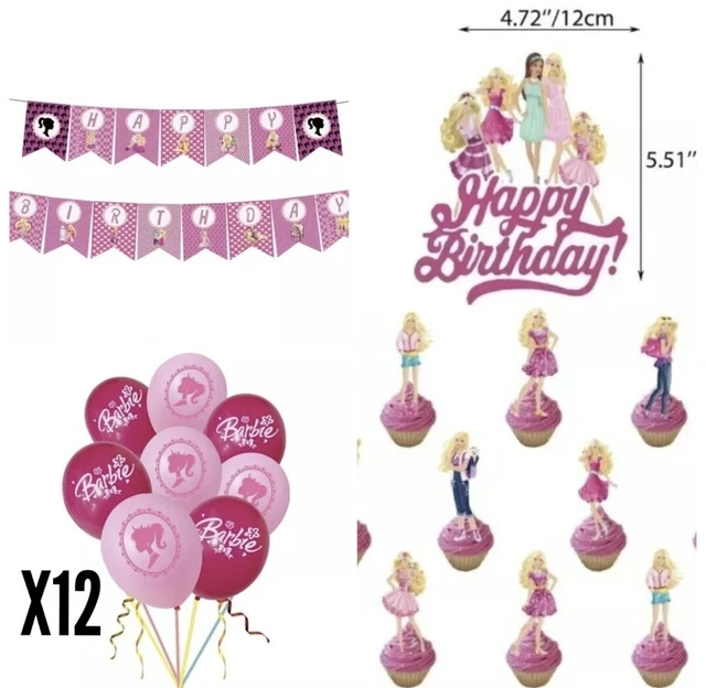 BARBIE BIRTHDAY PARTY Cake Cupcake Toppers Balloons Banner Set Supplies