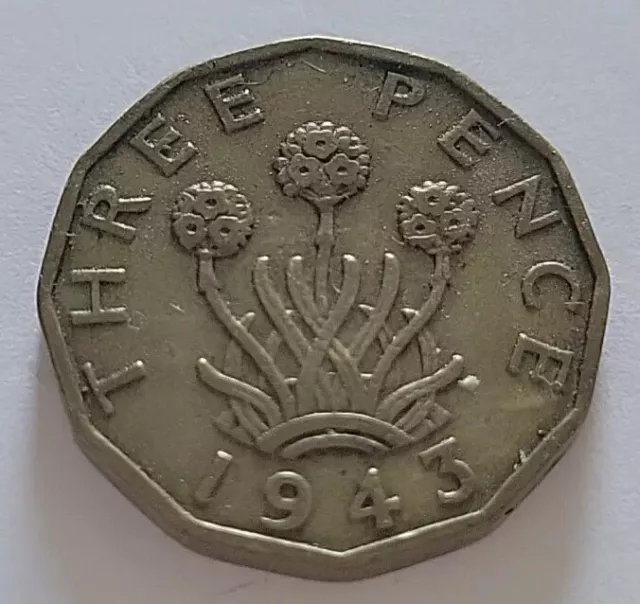 1943 United Kingdom Brass King George VI Three Pence 3d coin