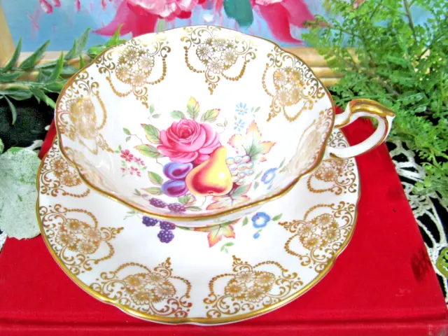 PARAGON taza de té y platillo rosa rosa rosa floral patrón taza de té oro dorado
