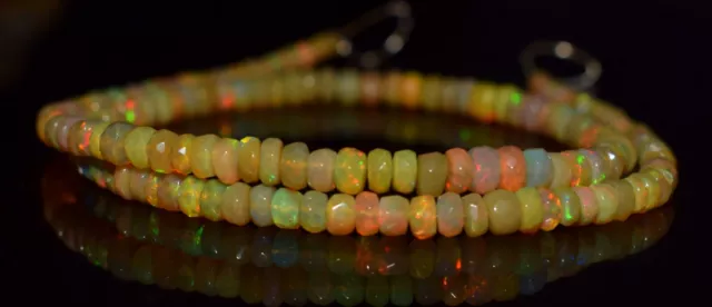 Strand 8" Fire Natural ++Opal Ethiopian Faceted Roundel Gemstone Beads 3-5mm