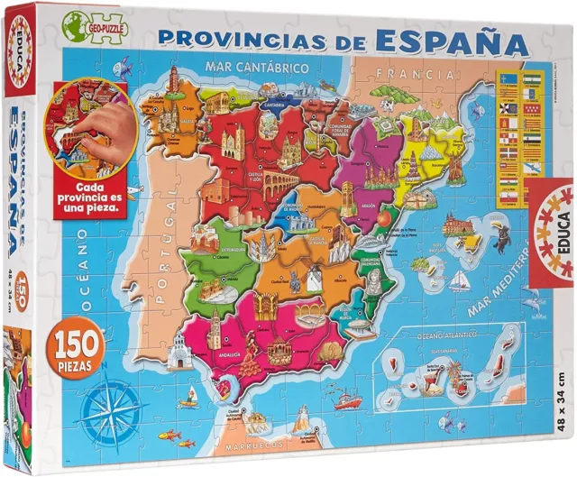 Educa 14870. Puzzle de 150 piezas de Provincias de España. 48x34cm