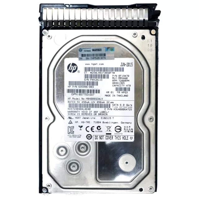 HP 695996-003 4TB HDD 7.2K RPM 3.5-inch 6G SATA Hard Drive MB4000GCWLV - Inc VAT