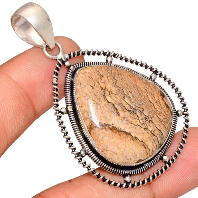 Natural Picture  Jasper Gemstone Pendant 925 Sterling Silver Pendant  YU-250