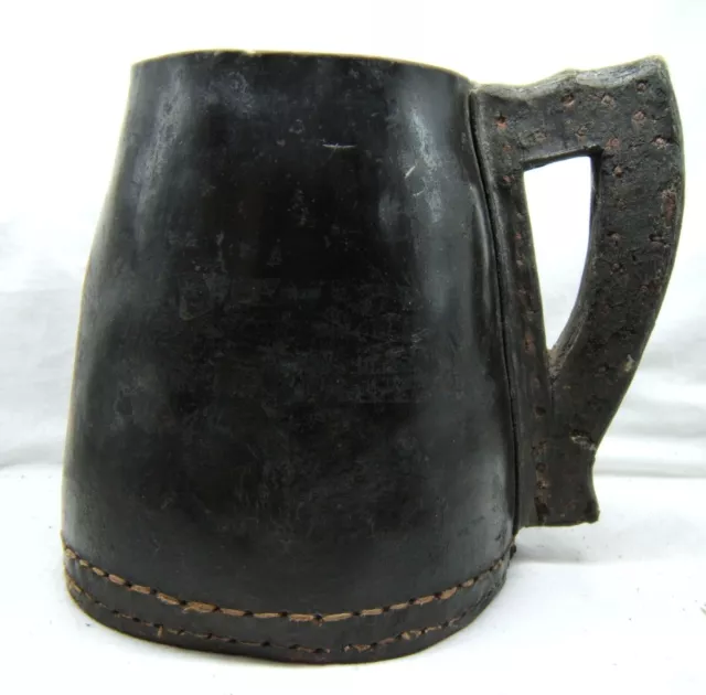 18th or 19th ? ANTIQUE LEATHER BLACK JACK TANKARD JUG – VERY GOOD
