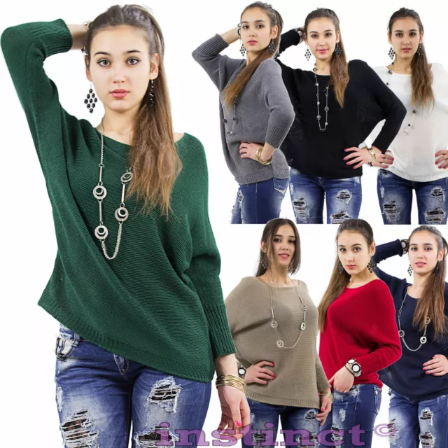 Maglione donna maglia pullover maniche pipistrello lana maglia costine IS502