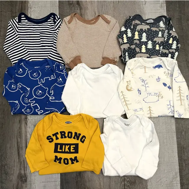 Lot Of 8 Baby Boy Infant 0-3 Months 6 Long Sleeve BodySuits ~ GAP ~ Carter's ~