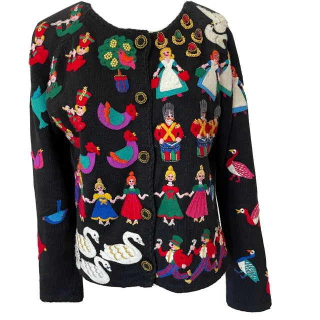Michael Simon Cardigan 12 Days Christmas Dancing Sweater Wearable Art VTG Small