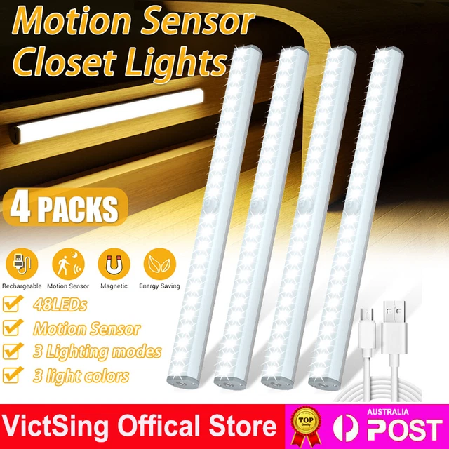 LED USB Motion Sensor Cabinet Light Magnetic Strip Kitchen Closet Night Lamp Bar