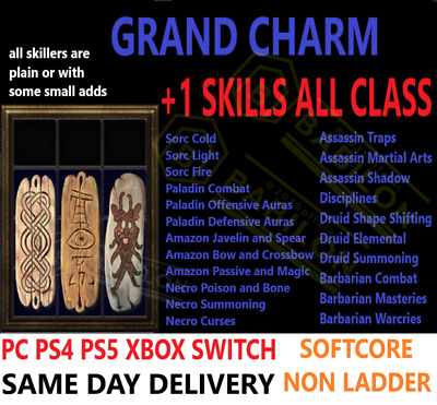 ✅Pc Ps4 Ps5 Xbox Switch✅Charms +1 Skill All Class Diablo 2 Resurrected Items D2R