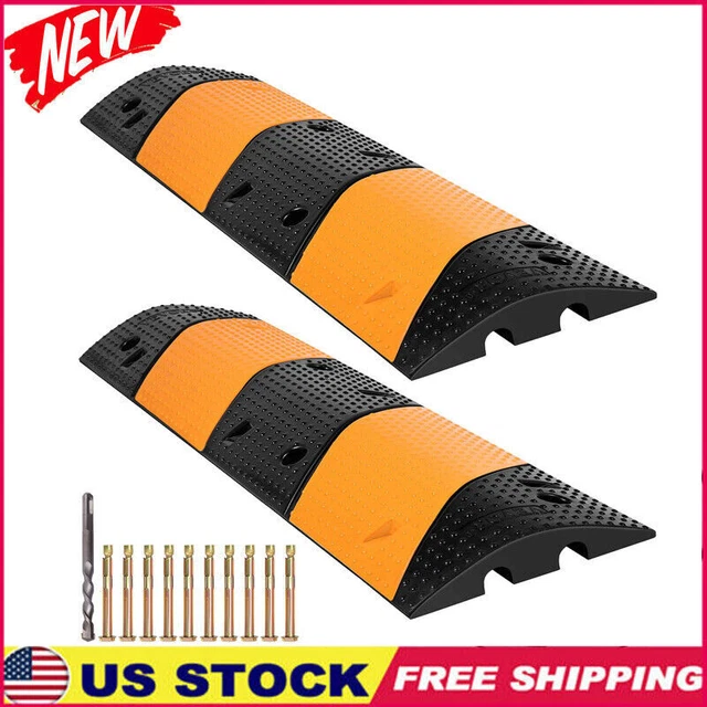 Rubber Speed Bump 2 Pack Hump Garage Asphalt Concrete Gravel Driveway Outdoor US