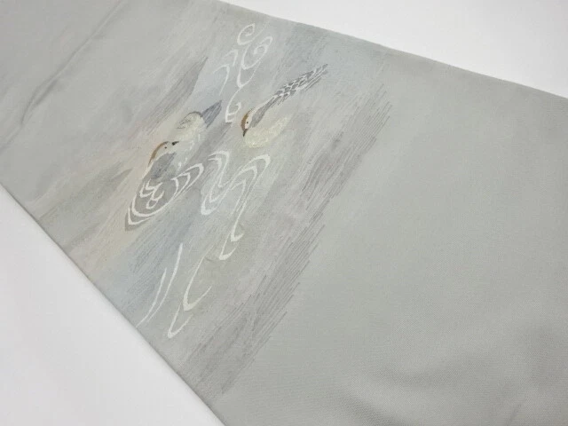 5606138: Japanese Kimono / Vintage Fukuro Obi / Woven Stream & Mandarin Ducks