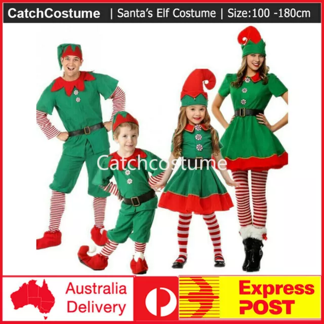 Adult Ladies/Kids Elf Costume Cute Santa's Little Helper Christmas Fancy Dress