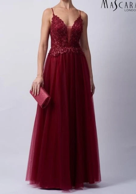 Mascara Mc129514 size 4 leaf Sequin wine red Evening dress sparkle BNWT