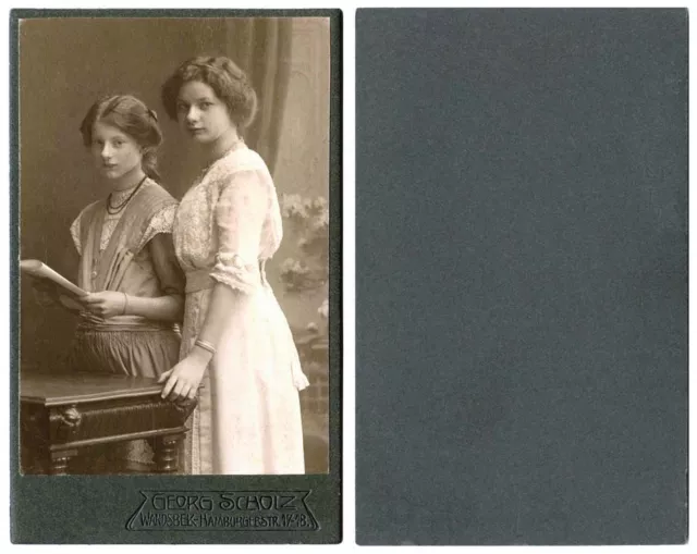 Antique Cdv Photo  Portrait Of Two Girls, Sisters & Wandsbek, Germany Studio