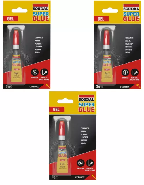 3x3g Soudal Colla Istantanea Adesivo Universale Veloce Supercolla Gel