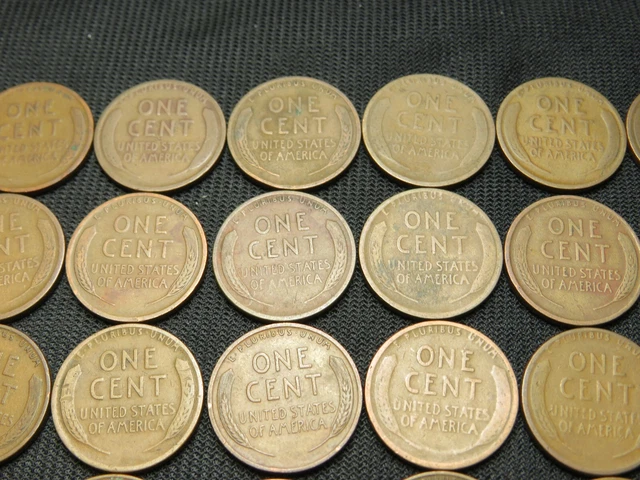 1909-1938 S  Lincoln Wheat Cent Penny roll lot 50 different coins old US Copper 10