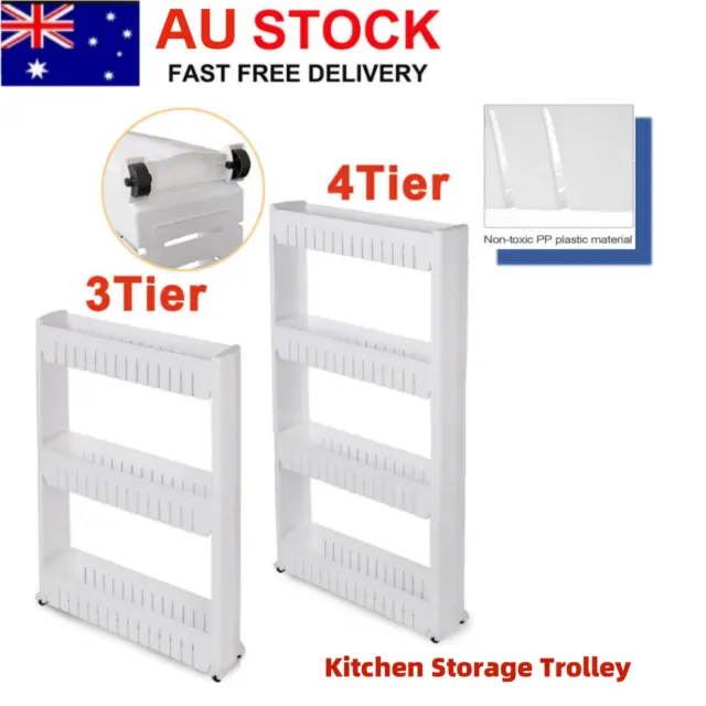 3/4 Tiers Slim Slide Out Kitchen Storage Rolling Shelf Tower Trolley Rack AU