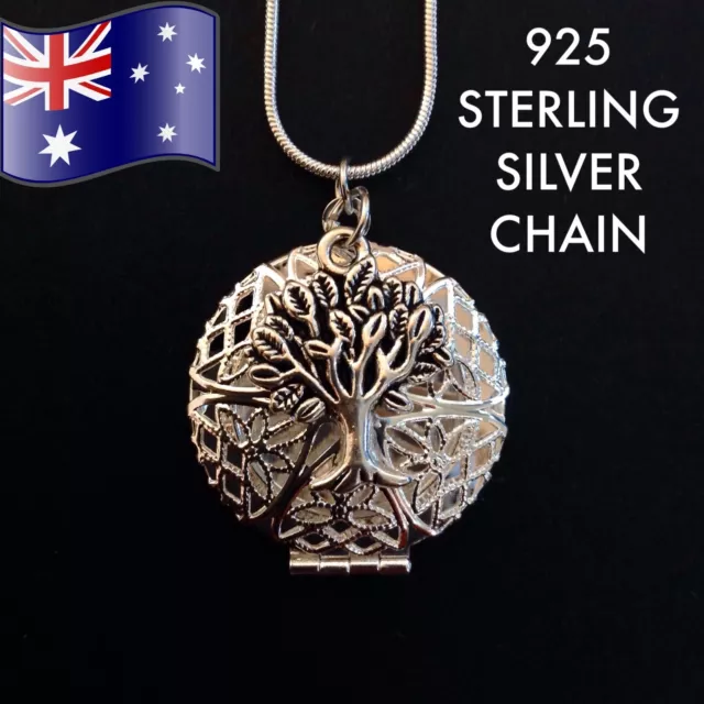 Tree of Life Oil Diffuser Pendant 925 Sterling Silver Chain Necklace + FREE Pads