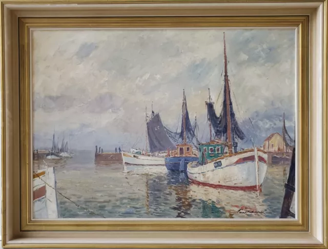 Gemälde Ölgemälde Landschaft Hafen Schiffe Dänemark Paul Ernst Wilke Signiert