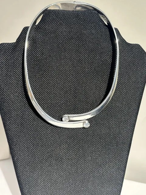 Taxco Mexico Sterling Silver Modernist Collar Choker Necklace 101g  CZ Heavy Vin