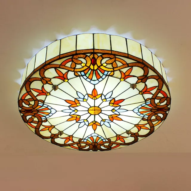 Antique Victorian Style Ceiling Light Vintage Tiffany Flush Mount Light Fixture