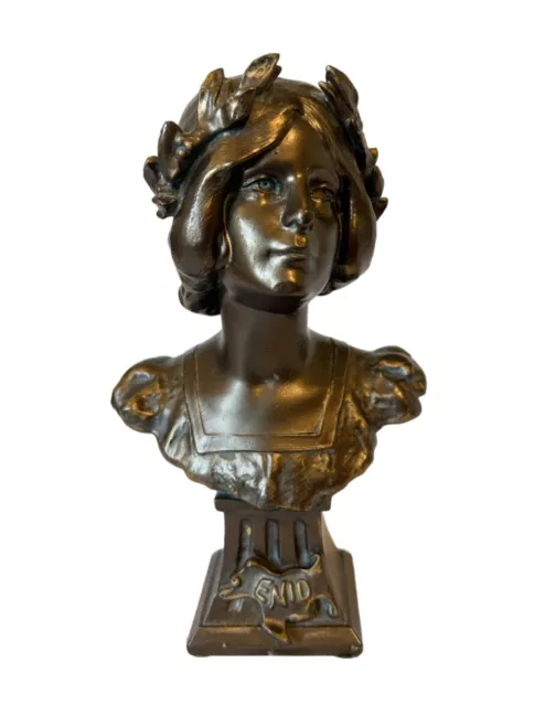 Antique Edwardian "Enid" Bronzed Spelter Lady Bust Sculpture Statue