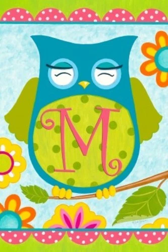 Whimsical Happy Owl Friends Monogram M Double Sided Garden Flag Custom Decor