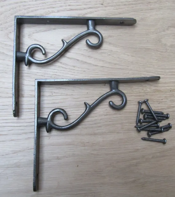 PAIR OF THORN cast iron rustic shelf support wall brackets