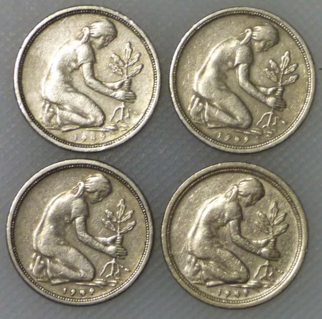 50 Pfennig 1949 D F G J Bank Deutscher Länder Kompletter Satz