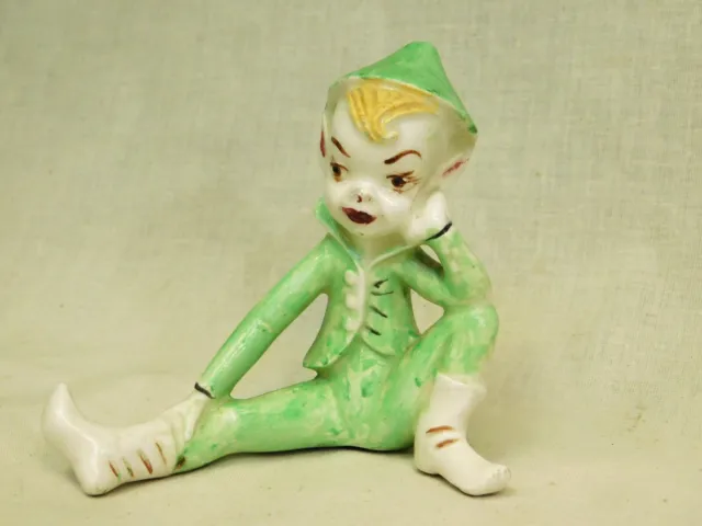 VTG Green Ceramic Pixie Elf MCM 1950's