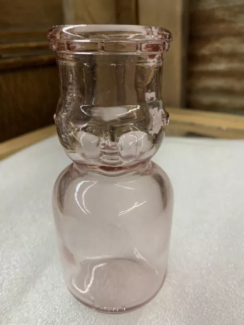 Depression Glass Pink 3D Baby Face 5-1/4” Half Pint Milk Bottle