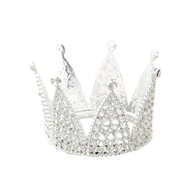 Crown Cake Topper Crystal Pearl Tiara Kids Hair Ornament Birthday Party L1K2