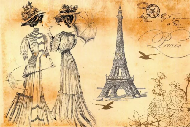 Postcard French Shabby Chic Vintage Style Paris Eiffel Tower Lady Fashion 73K