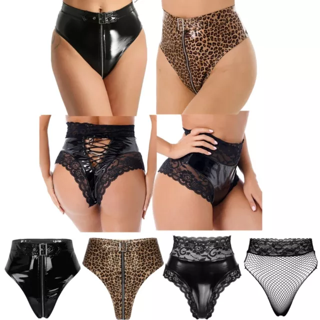 UK Womens Sexy PVC Leather Briefs High Cut Panties Hot Pants Nightclub Clubwear